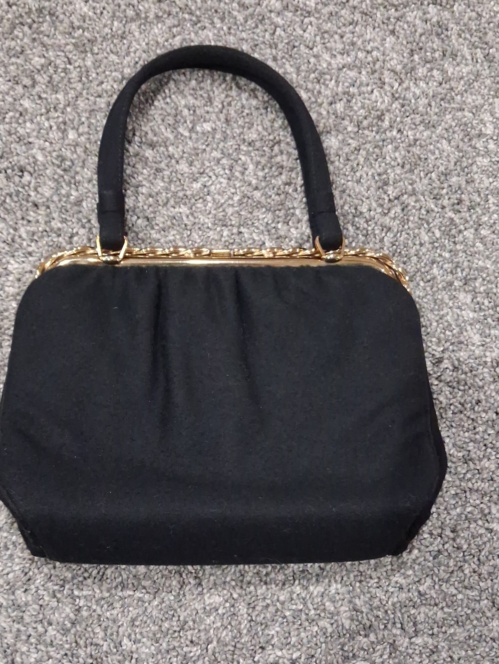 Vintage L&M 1950-1960 Pleated/ruched Black Wool Handbag